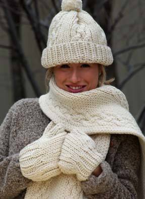 Cable Hat, Scarf and Mittens