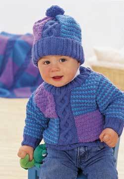 Cable and Blocks Baby Sweater and Hat