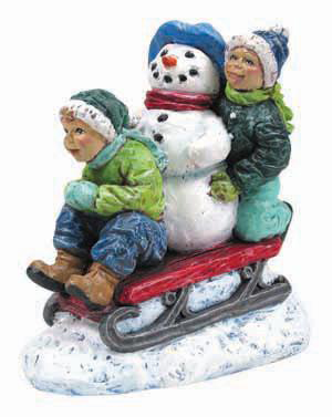 Children Sledding with Snowman