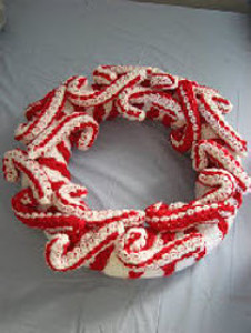 Crocheted Candy Cane Wreath