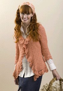 A Coral Ruffled Crochet Cardigan