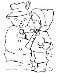 Snowman and Child Coloring Page