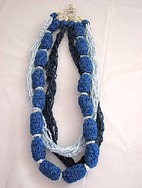Royal Crochet Beaded Necklace with Light Blue and Navy Chain Strands