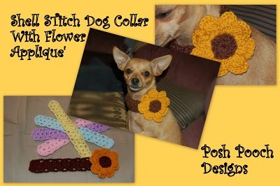Shell Stitch Dog Collar with a Big Flower or Butterfly