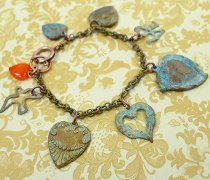 Patina Brass Charm Bracelet Patina Brass Heart Charm Bracelet