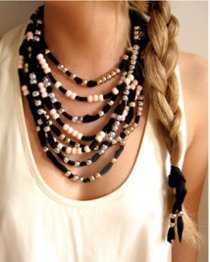 Fabric and Pony Bead Multistrand Necklace Fabric and Pony Bead Multistrand Necklace