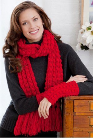 Shimmering Lacy Bobble Scarf and Wristlets