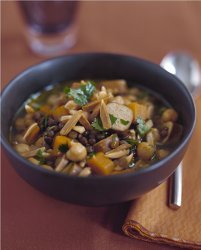 Curried Lentil, Sausage and Almond Soup