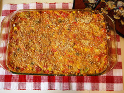 Vegan Rice Casserole with Veggies and Cheesy Sauce