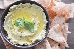 Pesto Hummus with Homemade Pita Chips