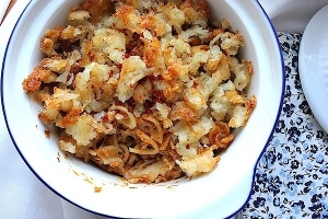 Tuna Casserole Topped with Crispy Hash Browns