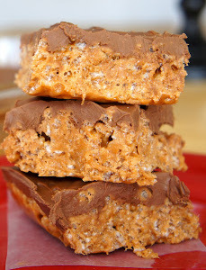No Bake Pumpkin & Peanut Butter Chocolate Covered Rice Krispie Treats