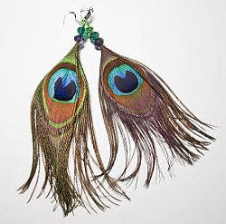 Beaded Peacock Feather Earrings