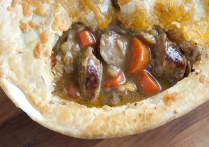 Guinness, Sausage, and Cheddar Pie