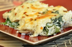 Cheesy Rice, Kale, and Mushroom Casserole