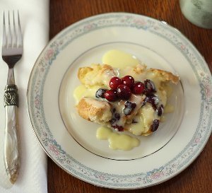 Cranberry Bread Pudding with Champagne Zabaglione Sauce