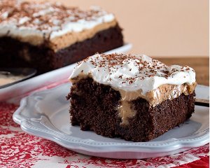 Chocolate Peanut Butter Pudding Poke Cake