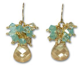 Gold and Aquamarine Crystal Earrings