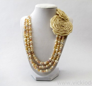 Mother of Pearl Necklace with Fabric Rose