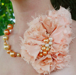 Peachy Fabric and Pearls Necklace