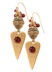 Antique Gold and Garnet Heart Earrings