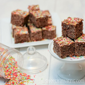 Chocolate Funfetti Cake Batter Rice Krispie Treats