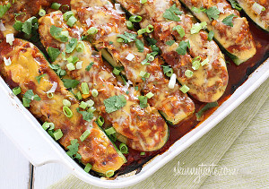 Zucchini Stuffed with Chicken Enchilada