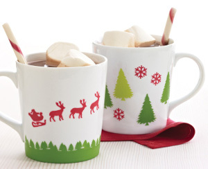 Stenciled Christmas Mugs Stenciled Christmas Mugs