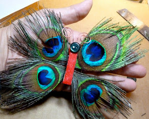Funky Peacock Feather Butterfly Ornament