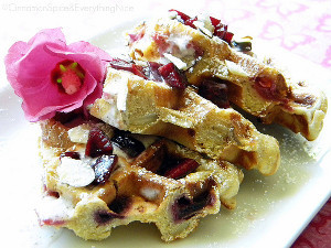 Sweet Cherry Waffles with Maple Yogurt Sauce