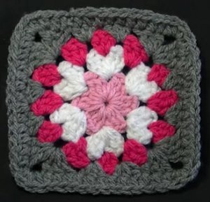 Gray and Pink Flower Granny Square