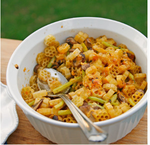 Mushroom, Wax Bean, and Cheddar Pasta Bake