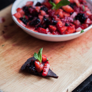 Cocoa Nachos with Berry Salsa