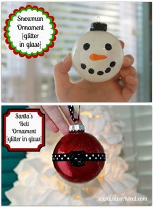 Glittered Snowman and Santa Ball Ornaments