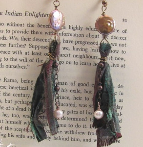 Recycled Sari and Pearl Earrings