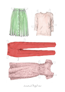 Pink and Green Printable Paper Doll Clothes
