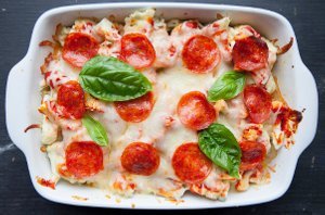 Cauliflower Pepperoni Pizza Casserole