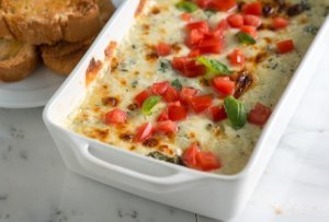 Baked Cheese Dip with Tomato and Basil