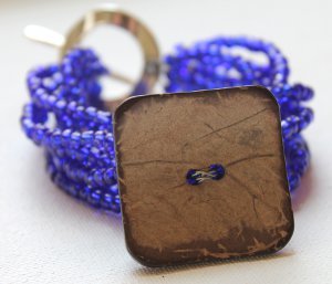 Multi-Strand Seed Bead Bracelet with Button Accent