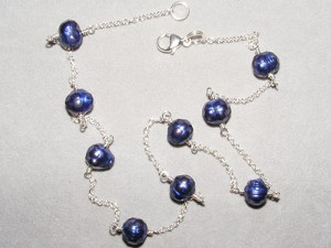 Blue Pearl Bead Station Necklace