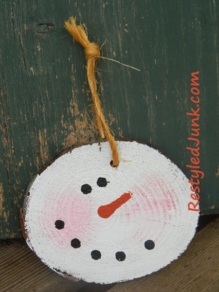 Log Slice Snowman Ornament Log Slice Snowman Ornament
