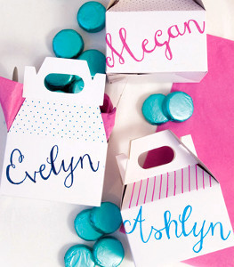 Aqua and Pink Personalized Favor Boxes Aqua and Pink Personalized Favor Boxes