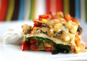 Stacked Roasted Vegetable Enchilada Casserole