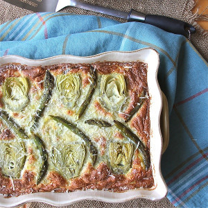 Springtime Egg Bake with Asparagus and Artichoke