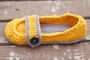 Button Strap Crochet Slippers