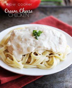 Slow Cooker Cream Cheese Chicken Over Pasta