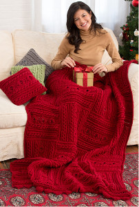Holly Berries Cable Crochet Throw and Pillow