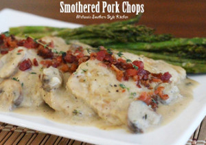 Bacon and Mushroom Smothered Pork Chops