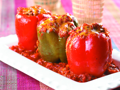 Meaty Vegetable and Rice Stuffed Peppers