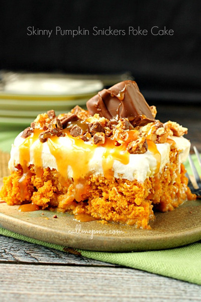 Pumpkin Snickers Poke Cake Skinny PUmpkin Snickers Poke Cake wm1